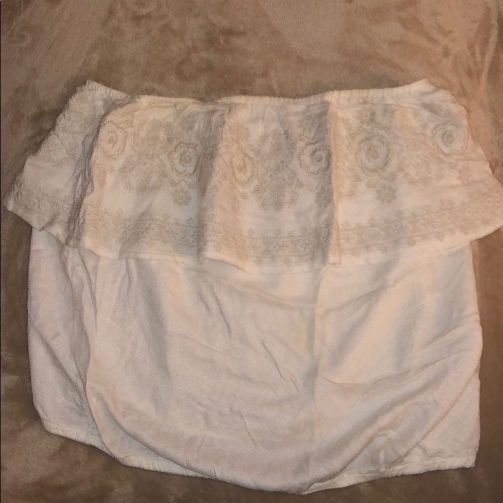 Hollister Embroidered Cream Strapless Top